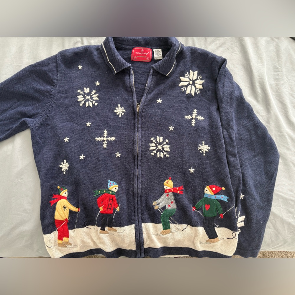 HolidayLodge by Northcrest sweater, blue, size 14W-16W (1X)